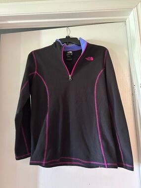 The North Face Black Fleece Quarter-Zip with Pink Stitching and Purple Collar